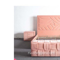 Розовая бархатная мягкая ткань кровать оптом спальня наборы